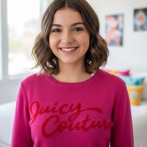 NWT Juicy Couture Size Medium hot pink fuchsia long sleeve sweater